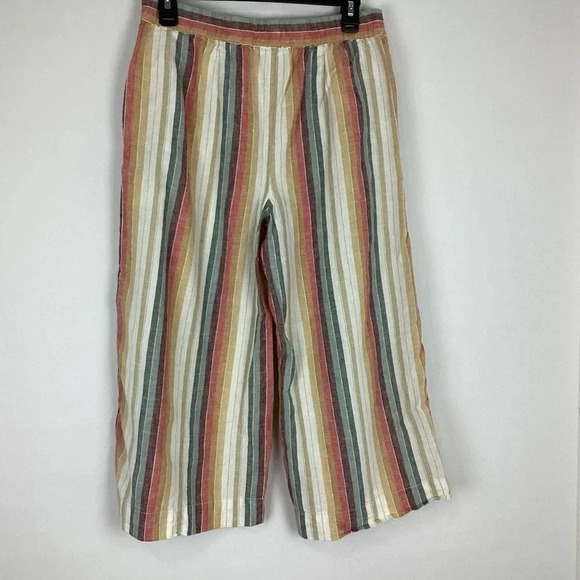Beachlunchlounge Bennett Linen Striped Wide Leg Capri Pull On Multicolor Medium - Picture 4 of 7